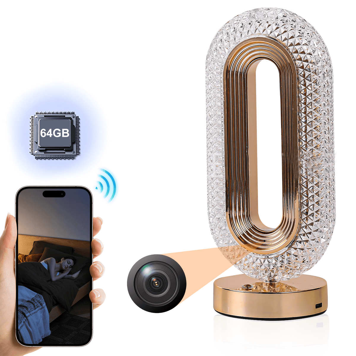 Crystal LED Table Lamp with Hidden Camera