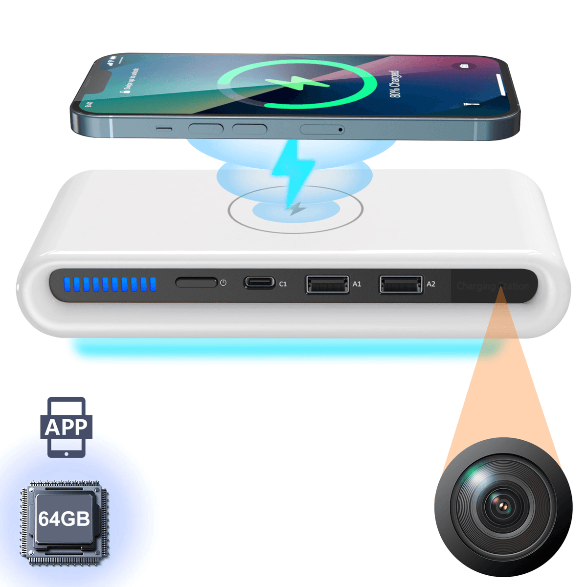 3-in-1 Wireless Charging USB Hub with Hidden Camera