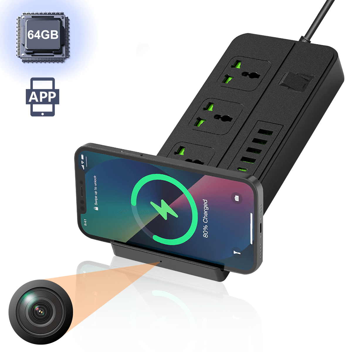 WiFi Hidden Camera Power Strip with Wireless Charging