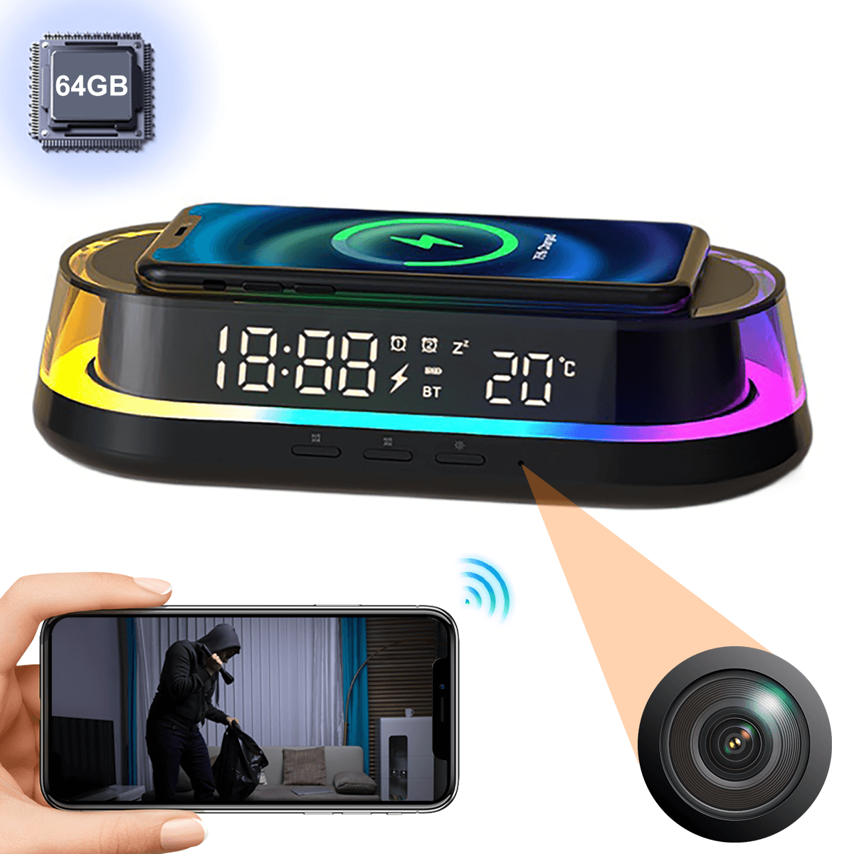 Wireless Charging Night Light with Hidden Camera