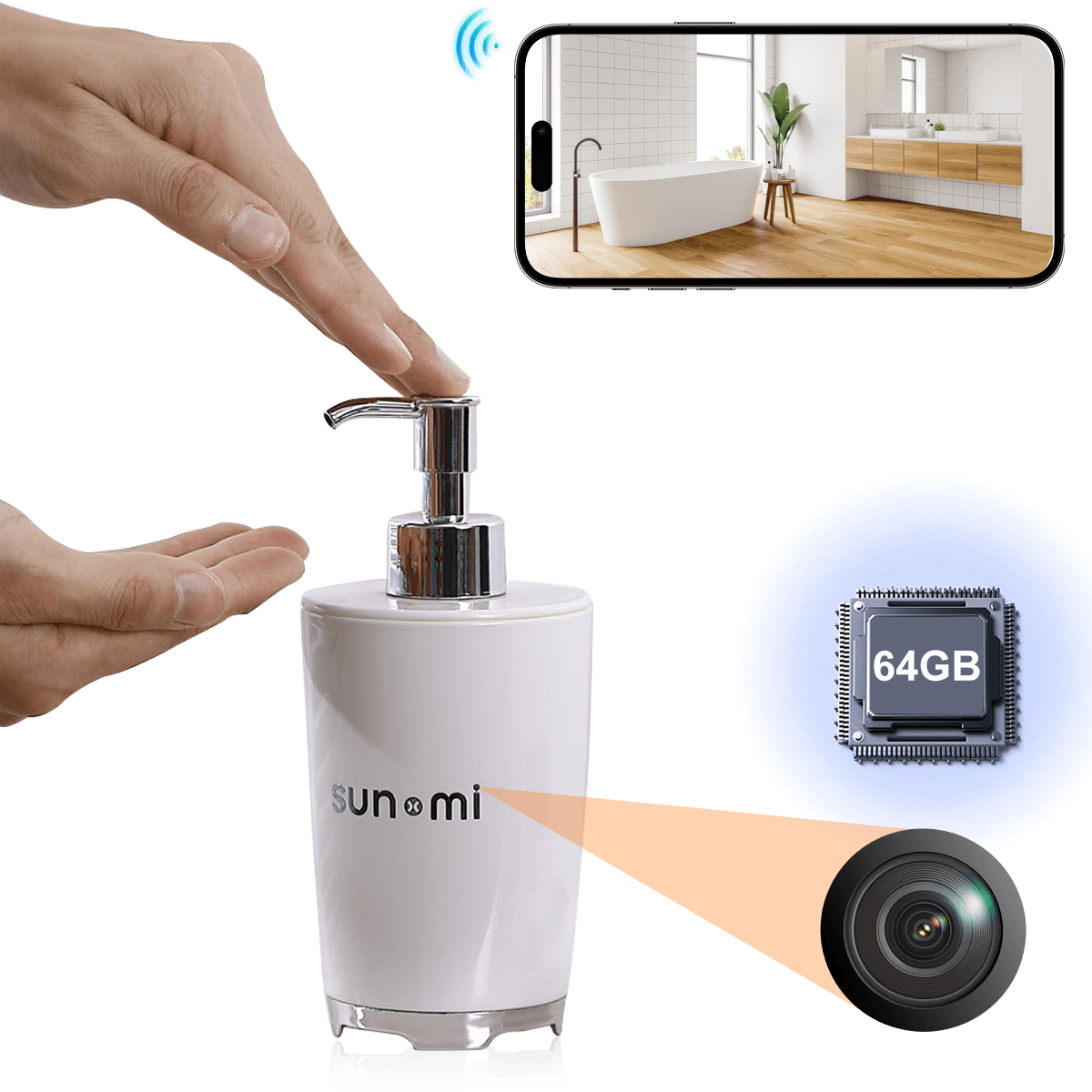 WiFi Hidden Camera in Press-Style Dispenser Bottle