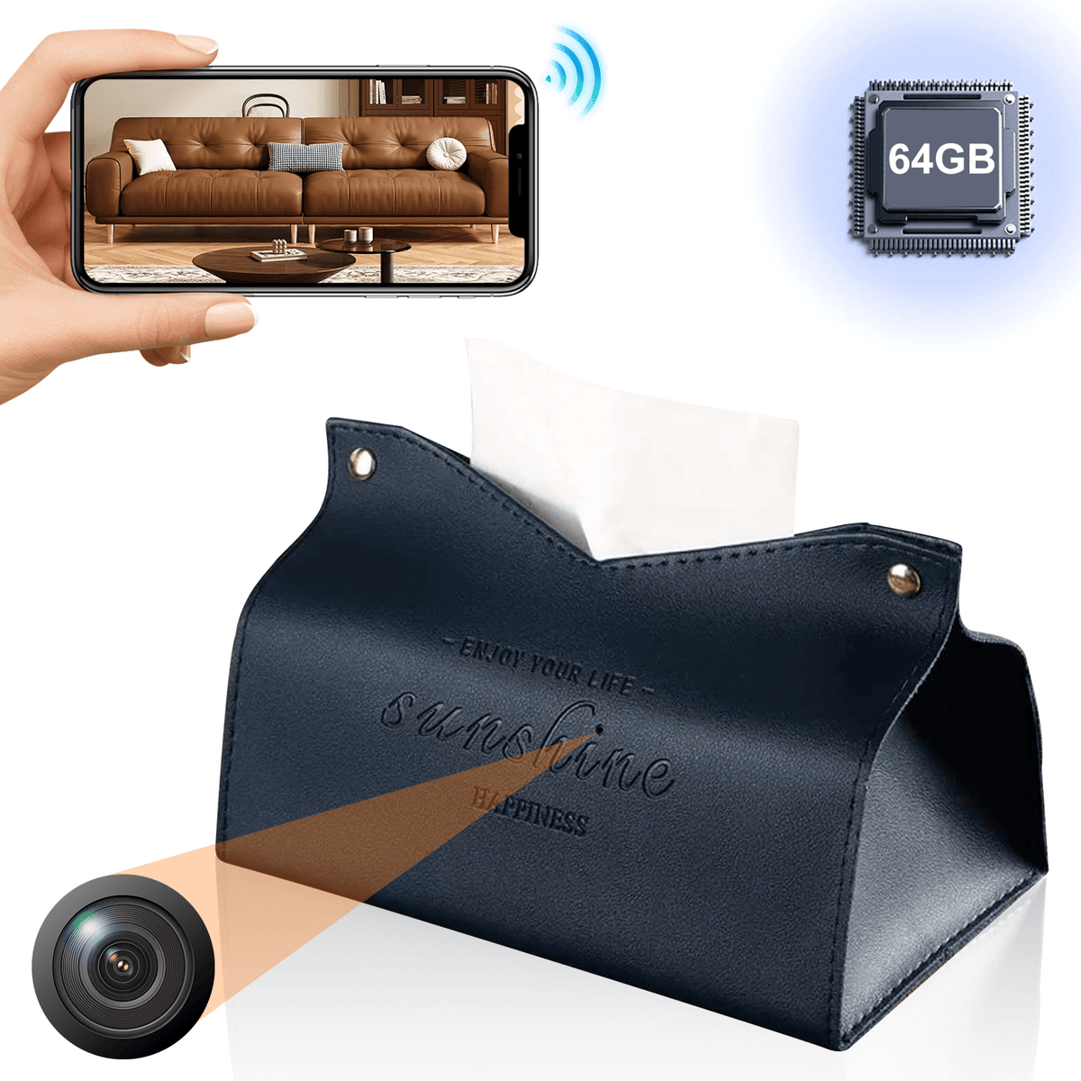 Luxury Desktop Tissue Box WiFi Hidden Camera